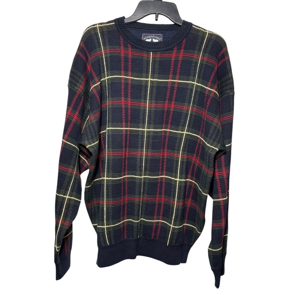 Woods & Gray Plaid Crew Neck Sweater Men's Six XLT 100% Cotton Grandpa